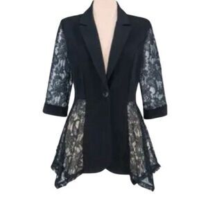 The Pyramid Collection Lace Inset Single Button Blazer Jacket Black 3X NEW